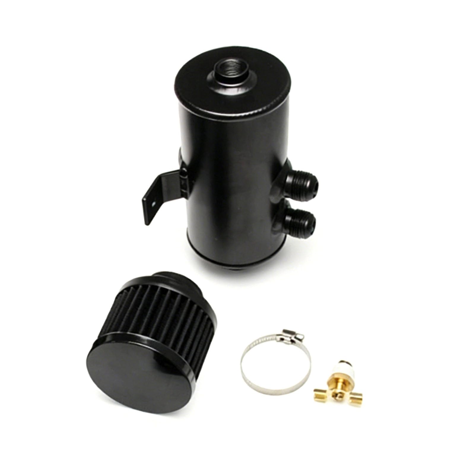 Kit de Colector de Aceite, Tanque de Respiro Reutilizable y Kit de Conexiones de Manguera de AN10, para Modificación de Automóviles (BLACK)