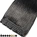 Produktbild Clip In Extensions Echthaar ein Stück Dick Tressen 5 Clips 55CM-100G #1 Tiefschwarz