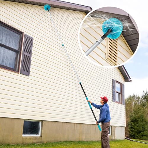 Image of Mavriz 5-12 FT Spider Web Brush with Pole, Cobweb Duster with Extension Pole for Outdoor & Indoor Cleaning, Telescopic Long Duster for High Ceilings 20 Ft Reach