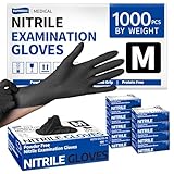 Supmedic Disposable Nitrile Gloves, Chemical Resistant, Powder-Free, Latex-Free, Food Safe, Medical Exam Gloves, Black, Medium, 1000 Pcs
