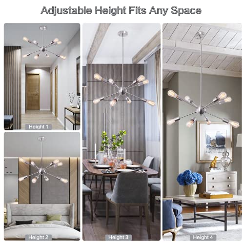 Etonimerr Sputnik Chandelier Light Fixture 8 Lights Modern Semi Flush Mount Ceiling Lighting Fixtures Mid Century Height Adjustable Chandelier For Dining Room Living Room Bedroom (Brushed Nickel) #TOP4