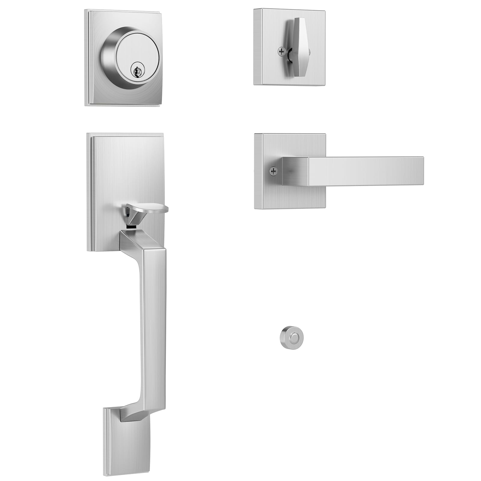 Set für Vordertürgriff und Einzylinder-Riegel, gebürstetes Nickel, robuste moderne Außentürgriffe und Schlösser, wendbar für rechts und links