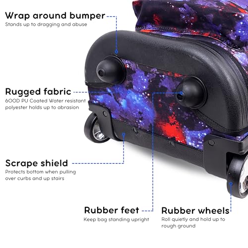 Image of J World Sunrise Kids Rolling Backpack with Wheels for Girls Boys, Roller Bookbag for School, 18 x 13 x 9 Inches, Galax
