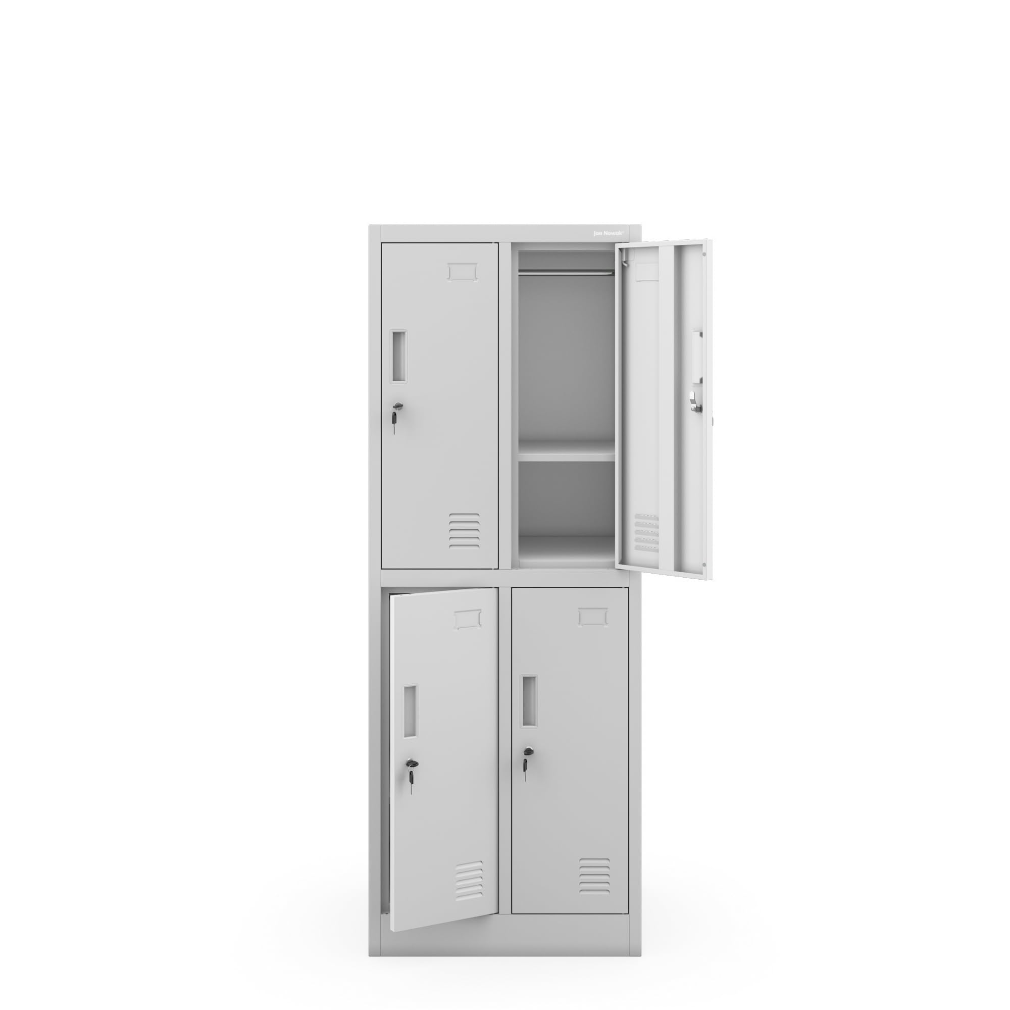 Jan Nowak armadietto metallico spogliatoio, armadietto 4 scomparti con serratura, appendiabiti e ripiano, ventilato, 150 x 45 x 56 cm, grigio