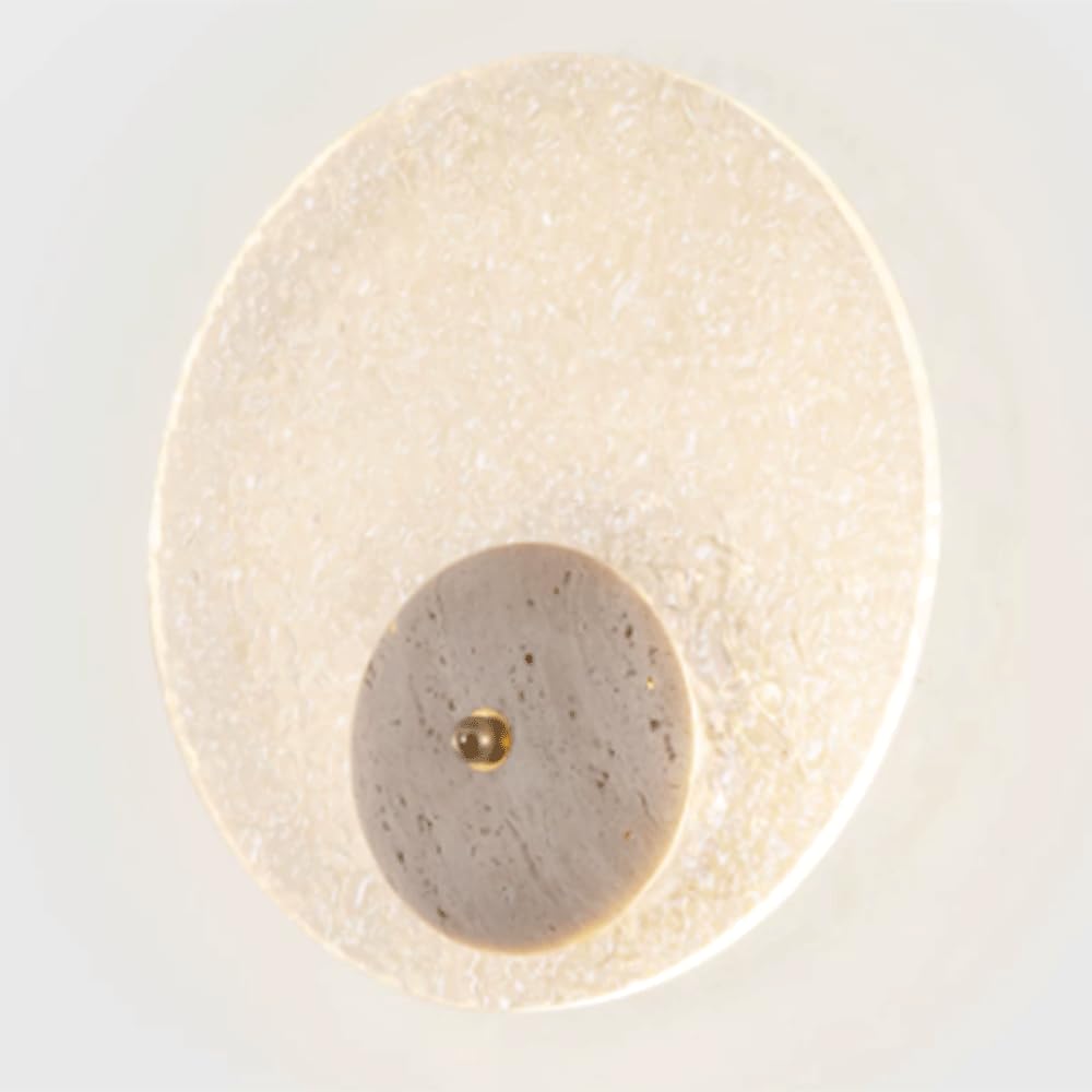 SHUANGZ Living Room Background Wall Sconces Light Luxury Style Light Fixture Natural Yellow Travertine Wall Mounted Lamp Modern Round Stone Wall Light for Entryway Dining Room Hallway Bedroom