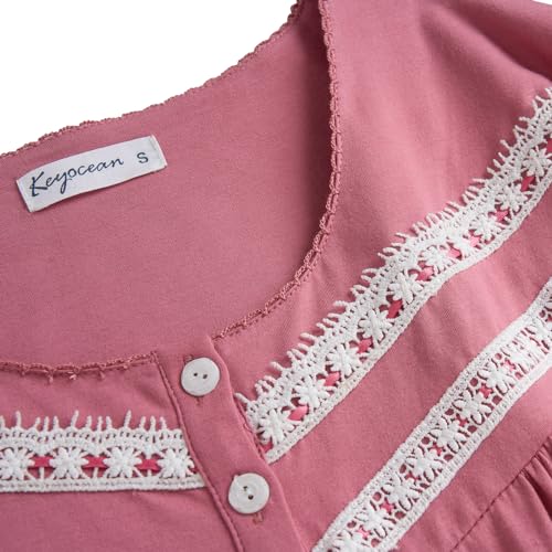 Keyocean Nightgowns for Women, Soft Cotton Comfortable Lightweight Long-Sleeve Ladies Night Dresses3
