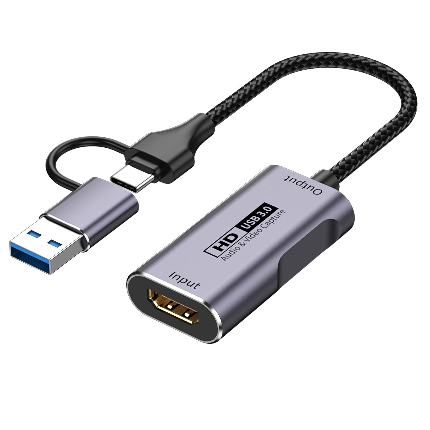 Tarjeta de captura de video 4K HDMI a USB-A/USB-C Tarjeta de captura Full HD 1080P 60FPS USB 3.0 Captura video y grabación de audio para juegos, transmisión, enseñanza, videoconferencia