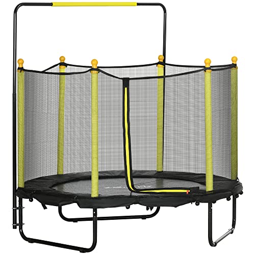 ZONEKIZ Cama Elástica Infantil Ø110 cm Trampolín para Niños de 1-10 Años con Red de Seguridad Reposabrazos Ajustables para Interior Exterior Ø140x120-140 cm Negro Cover
