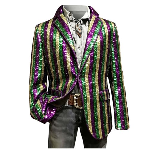 Men's 70s Disco Shiny Sequin Blazer Jacket for Weddings Prom Night Clubs Stretch Sparkling Metallic Tuxedo Coat Purple-01-XXL