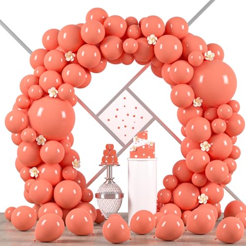 Image of Voircoloria 90pack Coral Red Balloons Different Size 18 /12 /10 /5 Inch Coral Red Balloon Garland Arch Kit for Graduation, Wedding, Birthday, Princess Theme Party, Valentine's Day Party Decorations