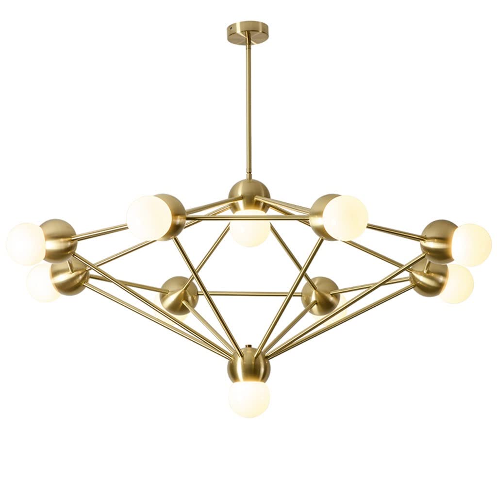 Nordic Copper E27 Led Żyrandol Sypialnia Nowoczesny Bursztynowy Szklany Żyrandol Sufitowy Oświetlenie Złote Lampy Sufitowe Led (Rozmiar: 8 Świateł D88 H64cm;), Żyrandol Sufitowy