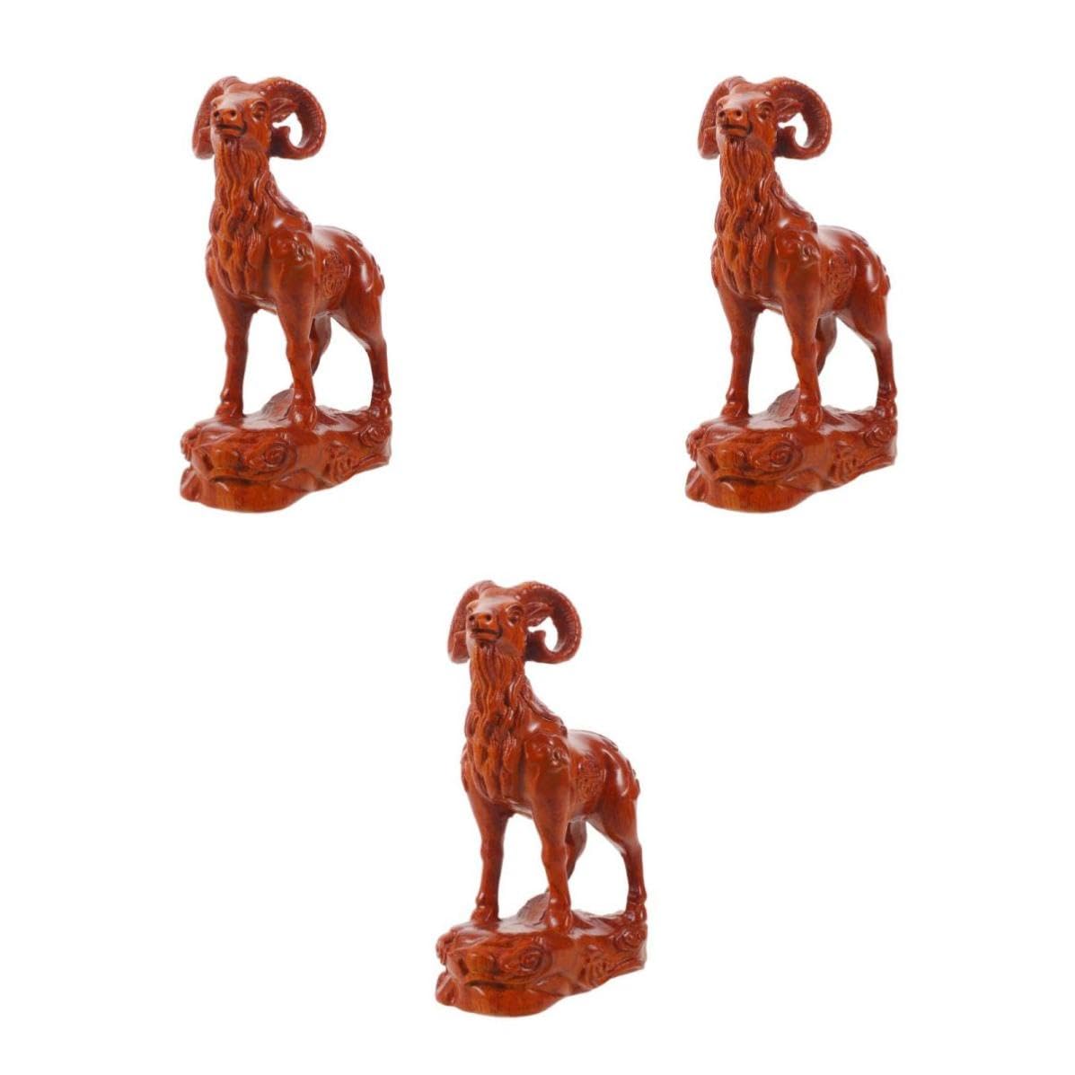 Garneck 3 Piezas Figurita de Cabra de Madera Tallada, Adorno Elegante para