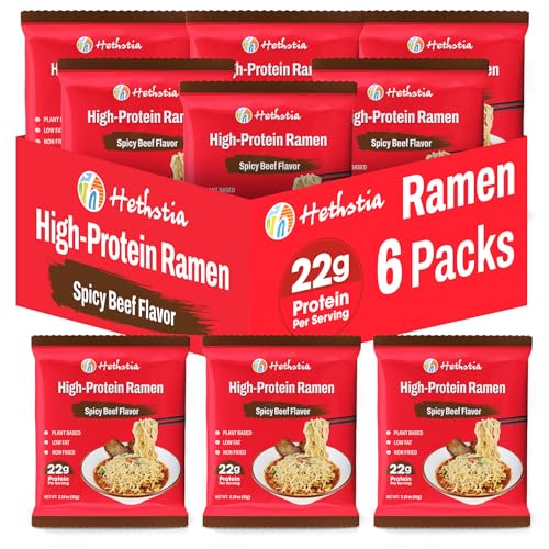 Hethstia High-Protein Ramen 6 Pack Variety Flavor Plain Noodles (Spicy Beef)