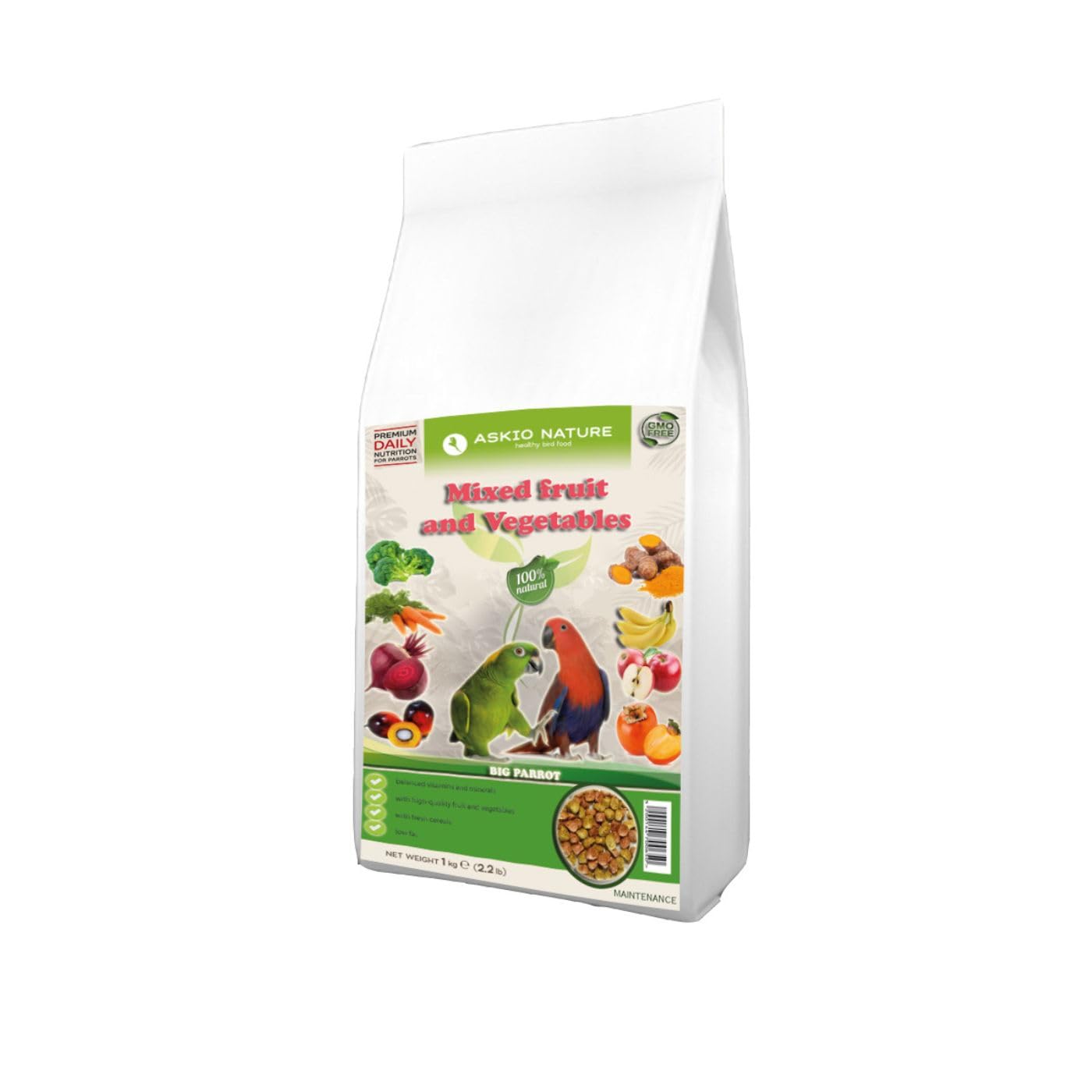 Parrot Essentials Complete Bird Food, Fruit & Vegetable Blend for Large Parrots, African Grey, Amazon, Cockatoo, Macaw (3Kg)