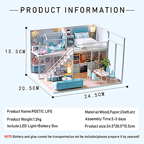 Cuteroom DIY Miniatur Puppenhaus Kits mit Möbeln,DIY hölzernes Puppenhaus-Kit mit Musik-Bewegung und LED Lichter… – Bild 3