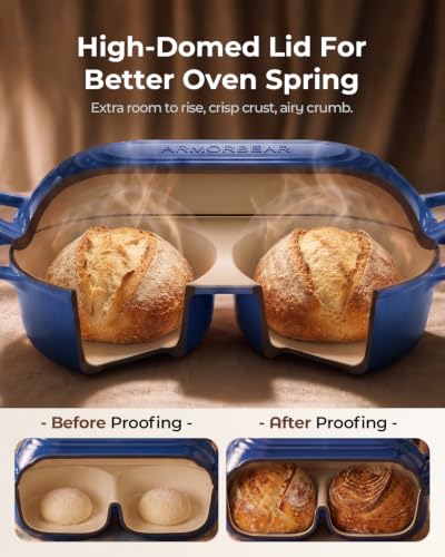 Image of Mini Double Dutch Oven for Sourdough, Enameled Cast Iron Bread Pan, Blue