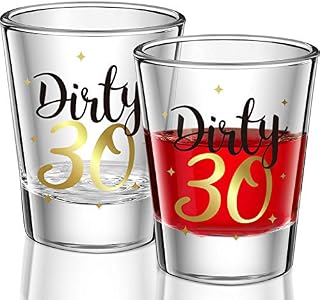 2 Pieces Dirty 30 Shot Glass 2oz Black and Gold Funny 30th Birthday Party Wine Glasses for Women and Men Present Celebrate Happy Thirty birthday Decoration