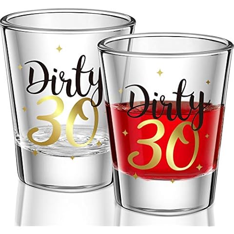 Patelai 2 Stücke Dirty 30 Schuss Gläser 2 Unzen Schwarz und Gold Lustige 30. Geburtstagsfeier Weingläser Cover