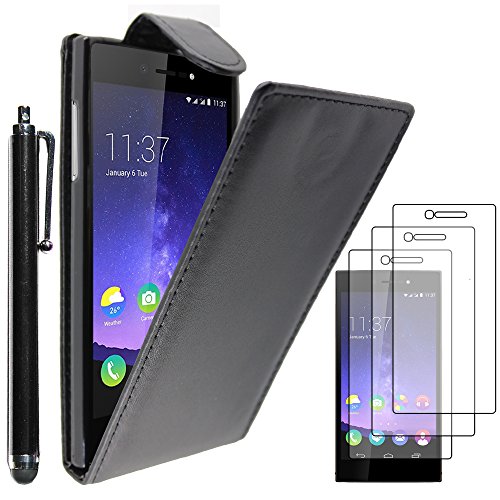 ebestStar - Coque Compatible avec Wiko Highway Star 4G Etui Housse PU Cuir Rabat Flip + Stylet + 3 Films d'écran, Noir [Appareil: 141 x 71.4 x 6.6mm, 5.0'']
