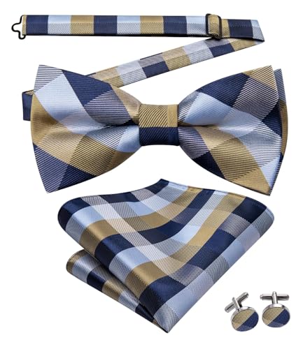 Image of Dubulle Mens Paisley Striped Bowtie Set Pre-tied Bowtie for Men and Pocket Square Set Wedding Business