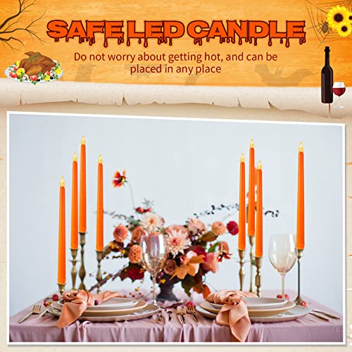 Image of CHENGU 12 Pcs LED Taper Candles Dripless Unscented Flameless Battery Dinner Candles for Halloween, Weddings, Church, Hanukkah, Christmas, Autumn, New Year Celebration(Orange)