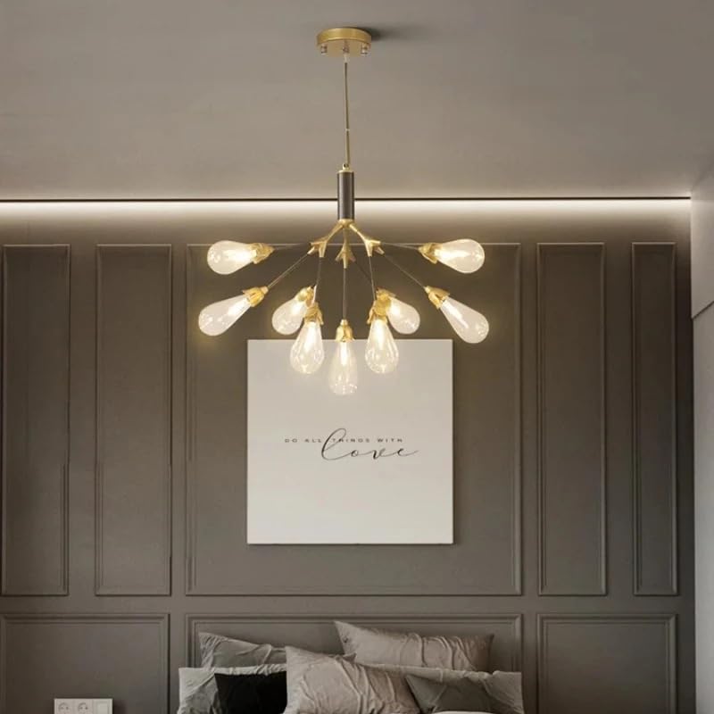 Lampe suspendue moderne réglable blanc froid, lustre noir 9 lumières pour grand salon