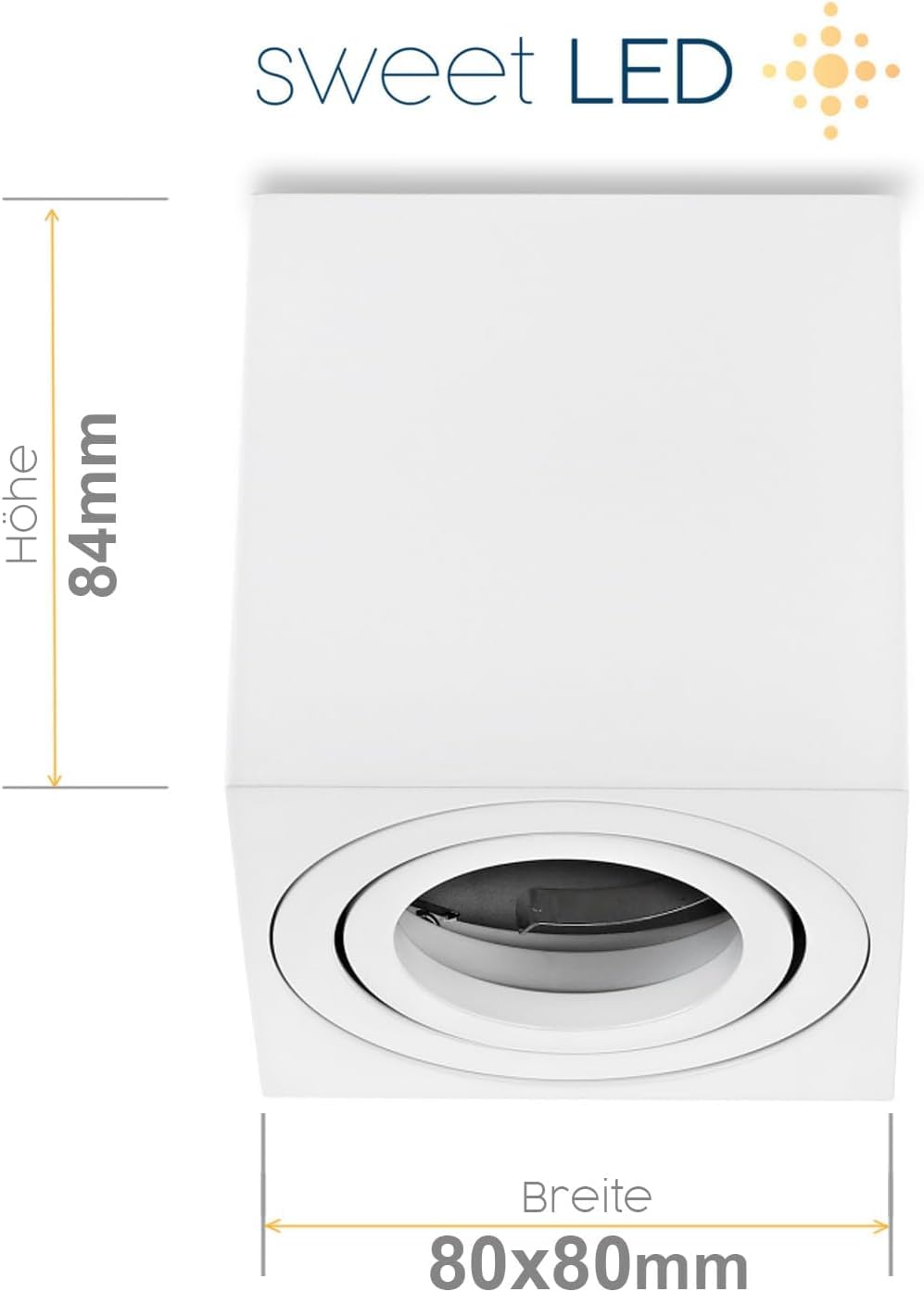 Sweet Led Aufbaustrahler aus Aluminium - 4x Deckenspots 7W 3000K warmweiß - LED Aufbauspot weiß matt Eckig - Aufbauspot GU10 80x80x84 mm - Aufputz 230V schwenkbar