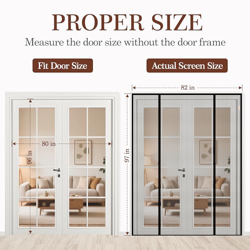 Yotache Magnetic Screen Door Fit 80\" Wide x 96\" Height Doors, Screen Size 82\" W x 97\" L, Double-Sided Opening Screen Reinforced Mesh with Strong Magnets for Balcony, French, Sliding Glass Door - Thumbnail 2