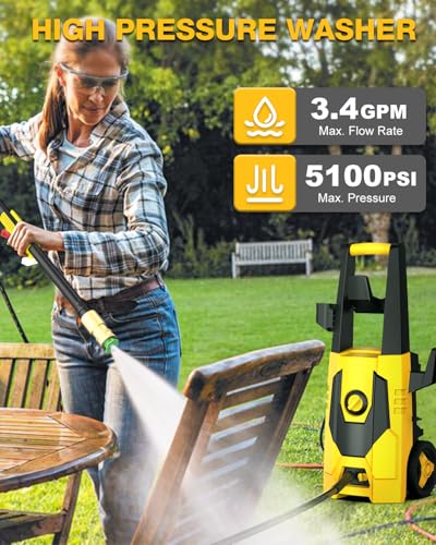 AgiiMan 5100PSI Electric Pressure Washer - Car & Garden Cleaning, Yellow