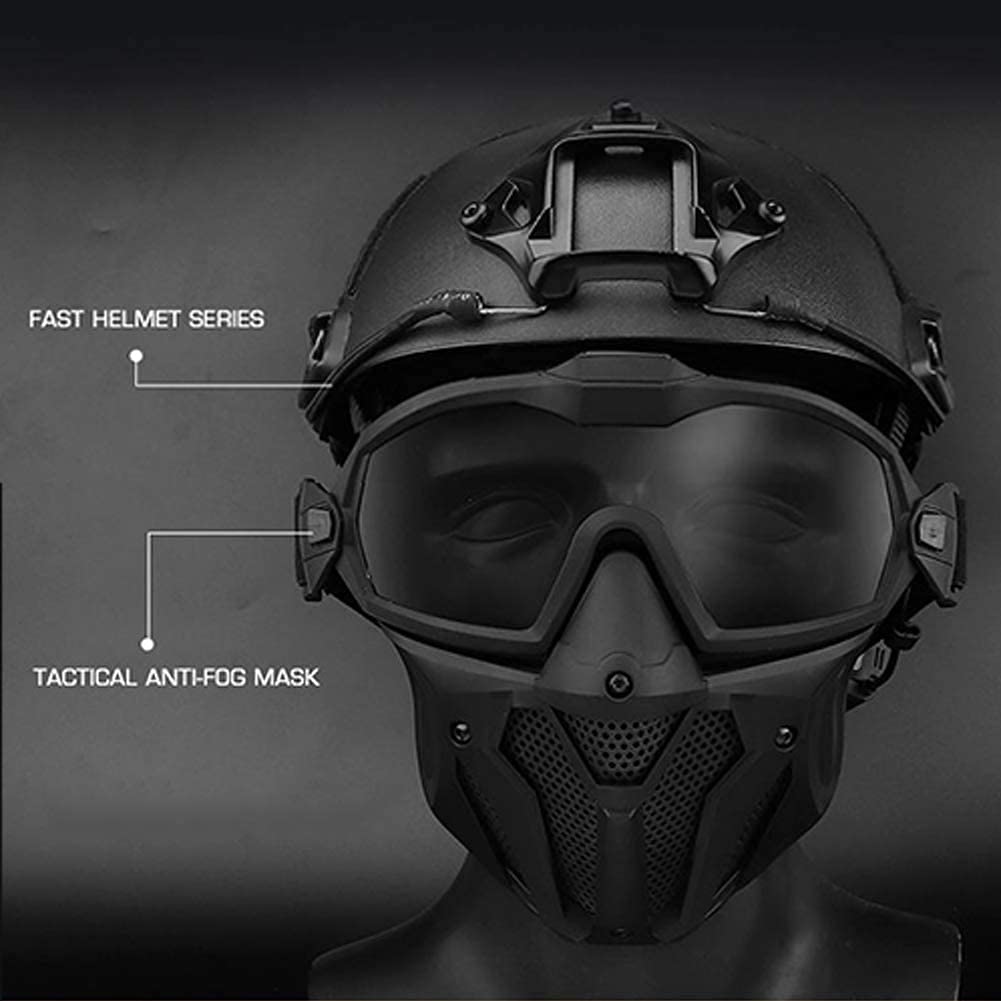 Casque Tactique Réglable Avec Rails Latéraux, Support NVG, Masque Et Lunettes Détachables – Pour Airsoft, Paintball, Chasse