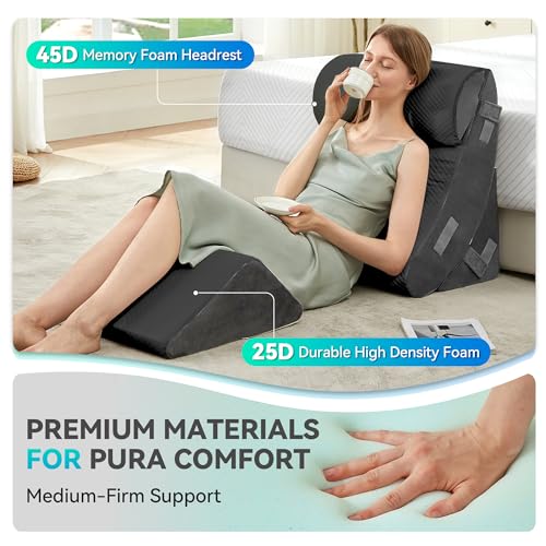 BDEUS 4PCS Bed Wedge Pillow Post Surgery, Orthopedic Sleeping Wedge Pillow Set for Back, Neck and Leg Pain Relief, Acid Reflux, GERD, Memory Foam Support Pillows for After Surgery, Grey by BDEUS - Image 4