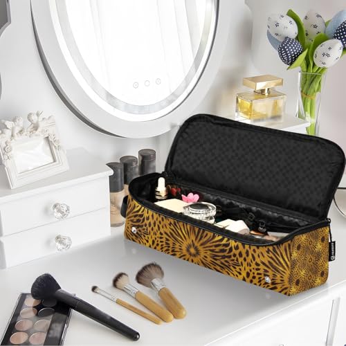 Bolsa de viaje para herramientas de cabello con tapete para plancha, soporte para rizador y secadora - Estampado abstracto leopardo dorado miniatura 7
