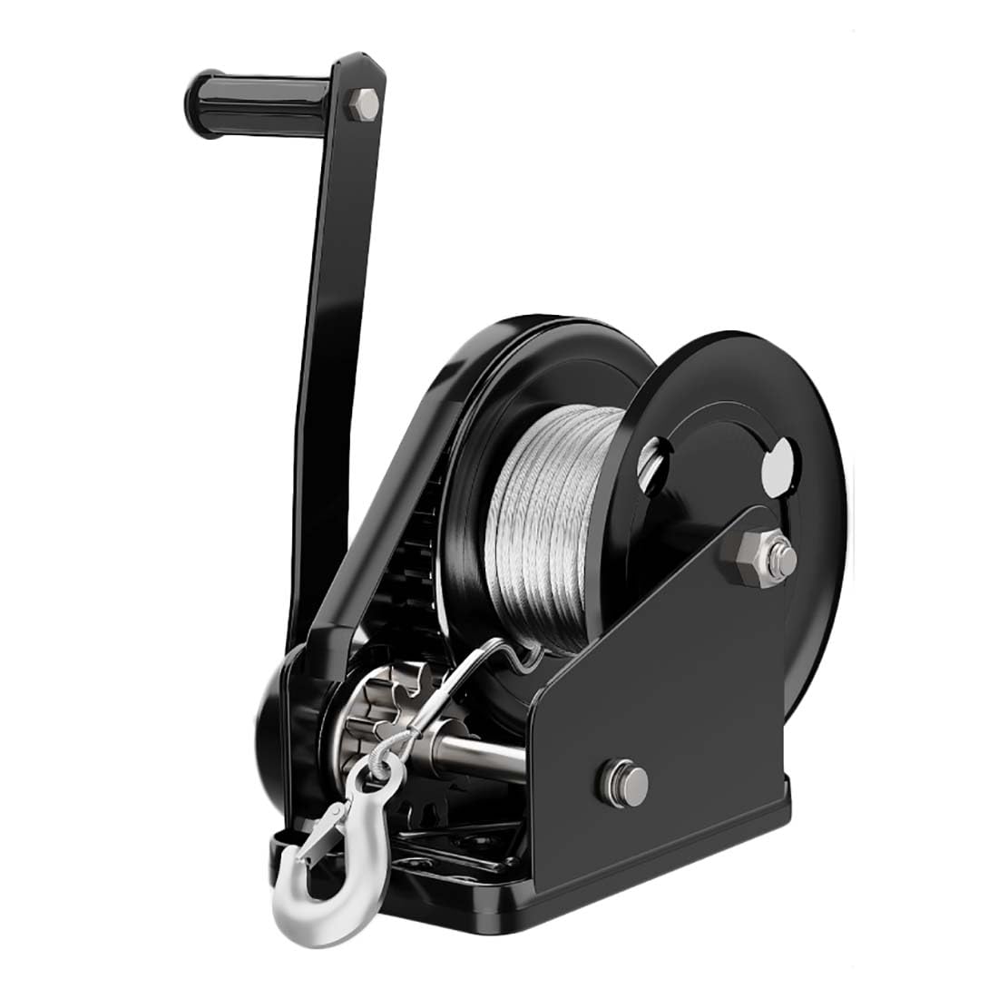 Verricello portatile da 1179,3 kg con cricchetto a 2 vie, cavo in acciaio da 18 m per rimorchio, barca, camper, paranco a manovella resistente e soluzione di trazione efficiente