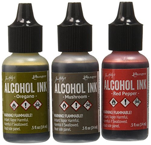 Ranger Tim Holtz Alcohol Ink .5oz 3/Pkg, Tuscan Garden-Red Peppr/Mushroom/Oregano
