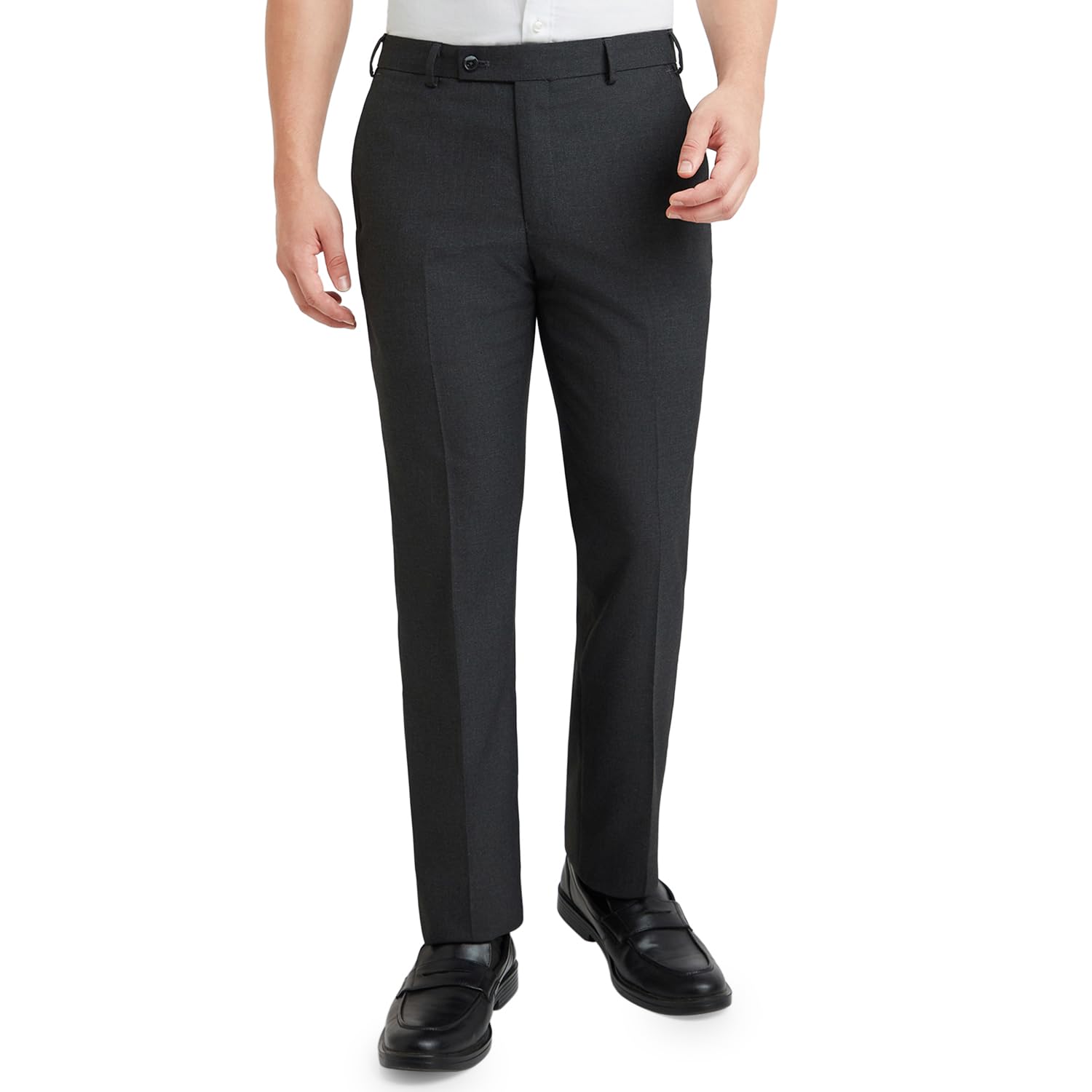 park avenue Men's Regular Fit Solid Pattern Polyester Blend Flat Front Formal Trouser (Size: 32)-PMTX07654-G8 Dark Grey-picture-38