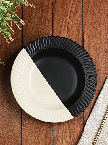 Image of Miah Decor Ceramic Handcrafted Pasta /Salad Plate(9.5 inch Dia) -Pack of 1|The Raat-Din Stoneware Collection| Microwave & Dishwasher Safe