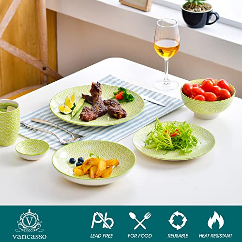 Vancasso Natsuki Ceramic Soup Bowls, Pasta Bowls Set Of 4 Porcelain Shallow Salad Bowls 8 Inch, Serving Dishes Bowls Sets For Kitchen- Colored #TOP2