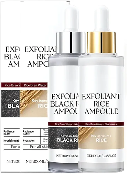 2Pack Rice Exfoliating Ampoule Set – Black & White Rice Brightening Duo for Glowing Skin | Gentle Peel + Pore Minimizing & Deep Hydration