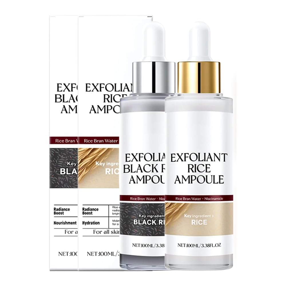 2Pack Rice Exfoliating Ampoule Set – Black & White Rice Brightening Duo for Glowing Skin | Gentle Peel + Pore Minimizing & Deep Hydration