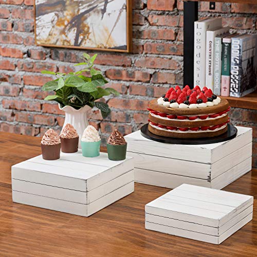 Mygift 3 Piece Vintage White Solid Dessert Cake And Cupcake Stand, Decorative Box Display Risers #TOP24