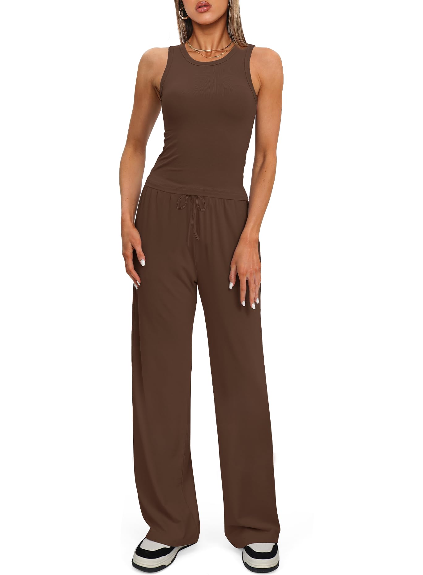 Darong Women's 2 Piece Outfits Lounge Sets Sleeveless Tank Tops Wide Leg Pants Sets Tracksuits Match Sets