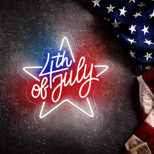 Image of Happy 4TH of July Decors Neon Sign Happy Independence Day Led Sign 4th of July Celebration Light Patriotic Welcome Memorial Day Decoration, 13 inchx13 inch