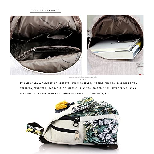Image of Womens Boho Cotton Hemp Cloth Backpack Boho Vintage Embroidered Casual Purse Handbags Messenger Bag Corn