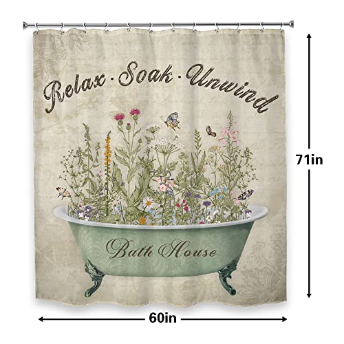 Lghtyro Vintage Floral Shower Curtain 60Wx71H Inch Cute Green Plants Bathroom Rules Shower Curtain Bathroom Set Rustic Farmhouse Curtain Inspirational Quotes Bathtub Accessories For Women Girls Decor #TOP2
