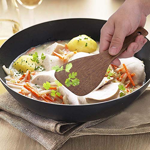 Yctze Wooden Kitchen Spatula, Cooking Shovel, Fried Rice Turner, Flat, Wide, Short Pointed with Rubber Handle, Thin - Image 4