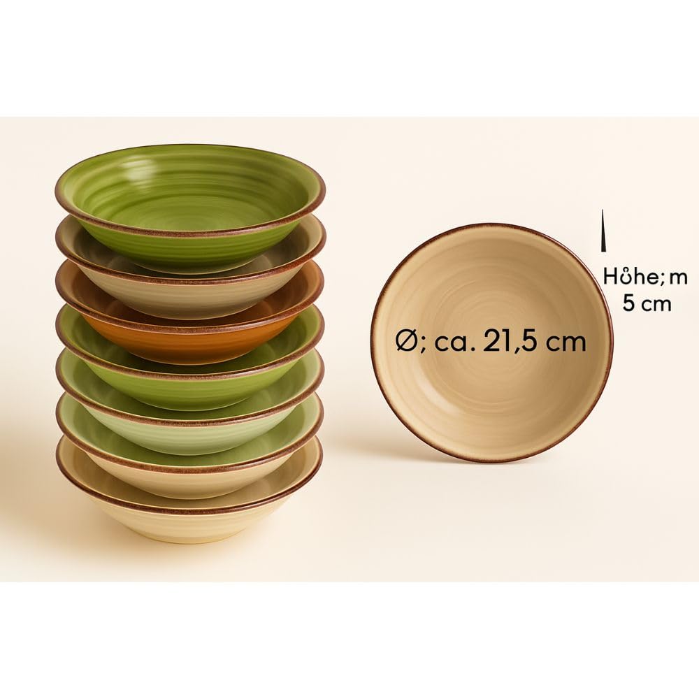 Herbst & winter geschirr Porzellan 6er Set Suppenteller, 650 ml Suppenschalen Steingut, Pastateller, Spaghetti Tiefe Teller, Nudelschalen, Ramen Schalen, große Salatschalen, Mehrzweckschalen