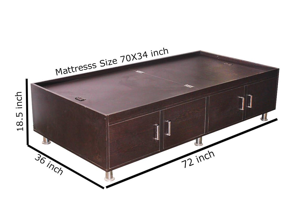 Hexagon Furnitures Single Size Engineeredwood Leaf Textured Brownish Black Storage Bed