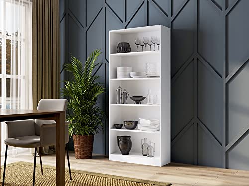 Home Collective Bücherregal Aktenregal Standregal Raumteiler weiß mit 5 offenen Fächern aus MDF Holz | Breite 80 cm Home Collective Bücherregal Aktenregal Standregal Raumteiler weiß mit 5 offenen Fächern aus MDF Holz | Breite 80 cm