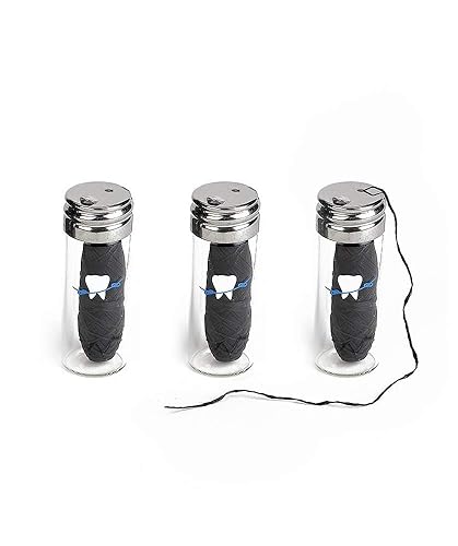 Knotty Floss - Carbón de bambú biodegradable sin nudo con extracto de semilla de pomelo, ecológico, vegano, en tarro de vidrio recargable, embalaje