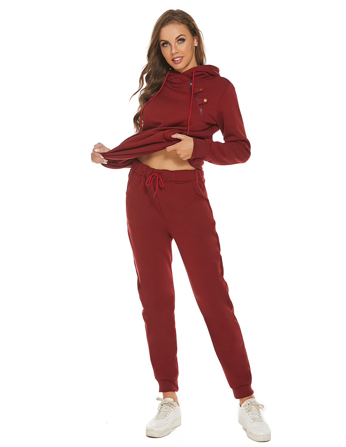 Dres treningowy damski, dwuczęściowy z długim rękawem, z zamkiem błyskawicznym, na jesień, zimę, do jogi, fitnessu, sportu, na czas wolny, czerwony, M